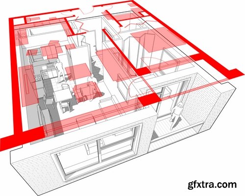 Collection interior plan apartment 25 EPS