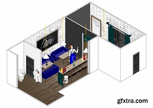 Collection interior plan apartment 25 EPS