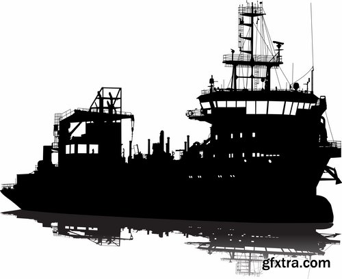 Collection of detailed ship model silhouette tanker barge steam freighter 25 EPS