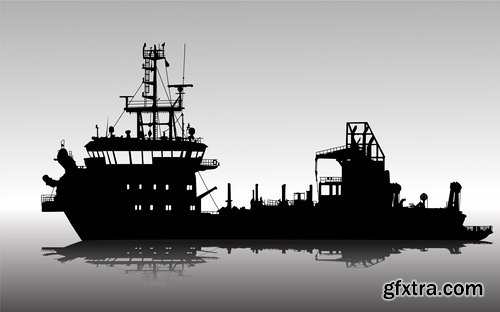 Collection of detailed ship model silhouette tanker barge steam freighter 25 EPS