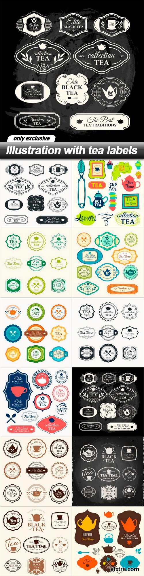Illustration with tea labels - 12 EPS