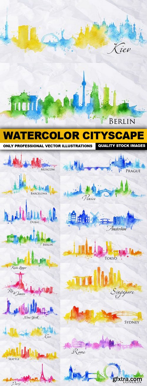 Watercolor Cityscape - 18 Vector