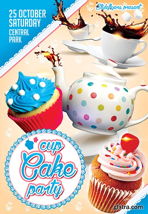 Cup Cake Party PSD Flyer Template with Facebook Cover + Facebook Cover