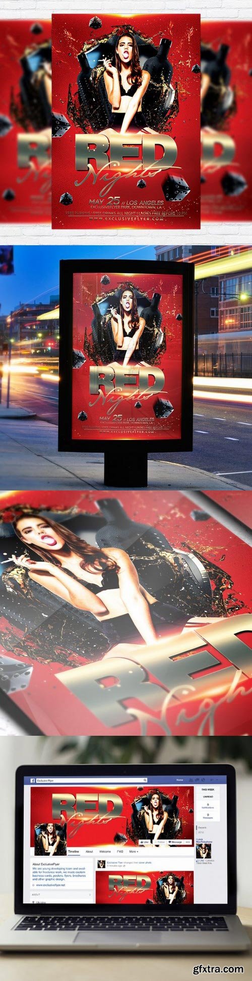 Red Night Flyer PSD Template + Facebook Cover