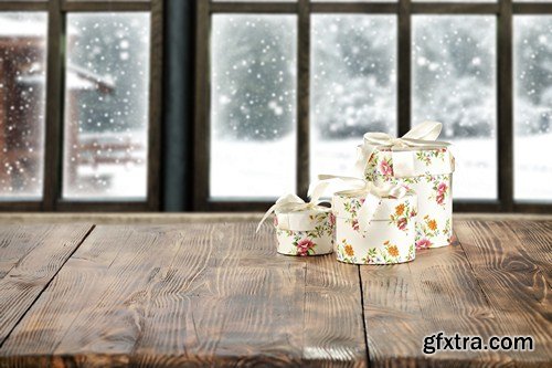 Gift box on a wooden background 13X JPEG