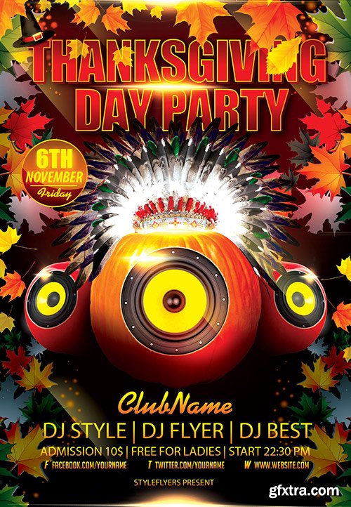 Thanksgiving Day Party Flyer PSD Template + Facebook Cover