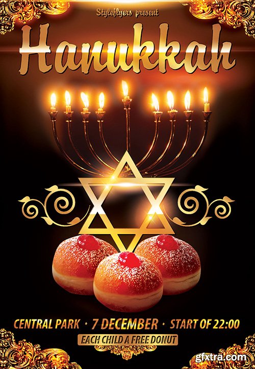 Hanukkah Flyer PSD Template + Facebook Cover