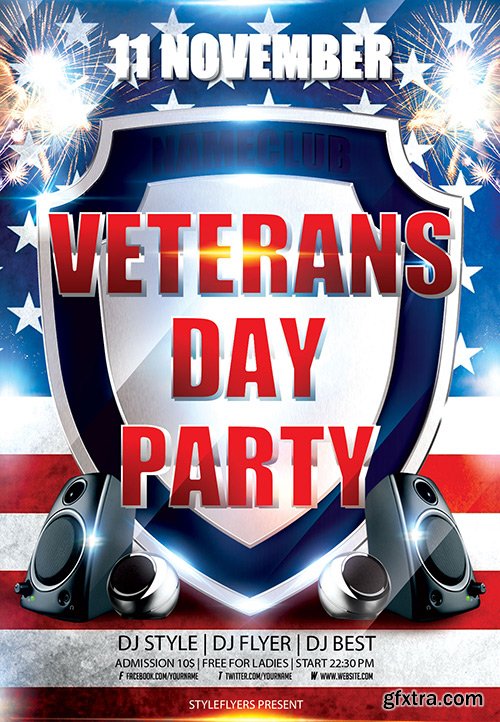 Veterans Day Party Flyer PSD Template + Facebook Cover