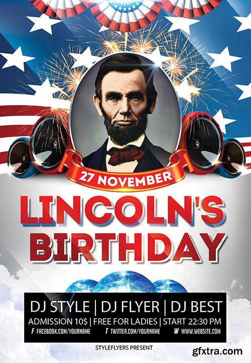 Lincoln’s Birthday Party PSD Flyer Template + Facebook Cover