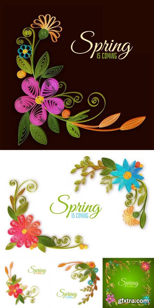 Vector Color Flower Branch in Quilling Technique