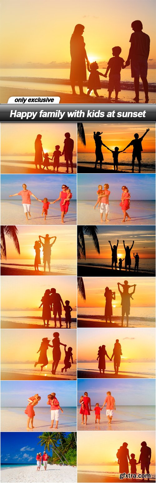 Happy family with kids at sunset - 14 UHQ JPEG