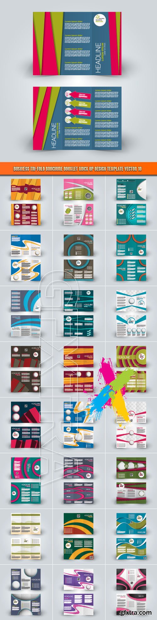 Business tri-fold brochure booklet mock up design template vector 10