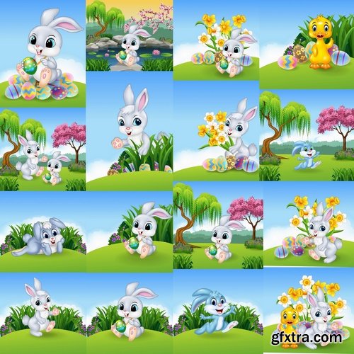 Collection of easter bunny gift card holiday vector image 25 EPS