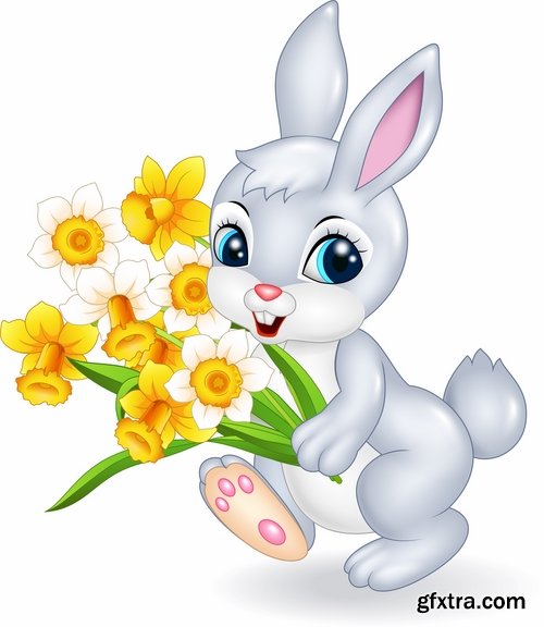 Collection of easter bunny gift card holiday vector image 25 EPS