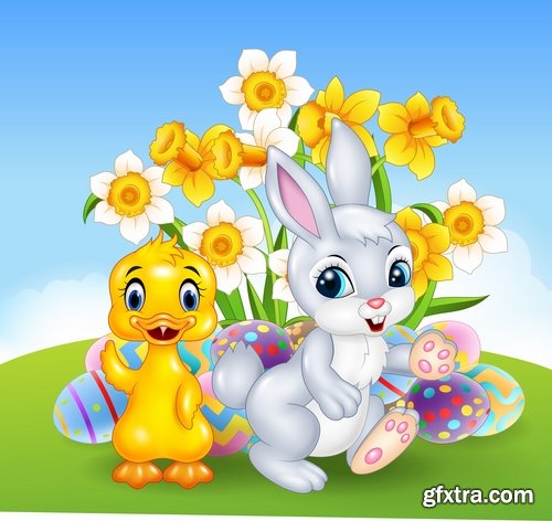 Collection of easter bunny gift card holiday vector image 25 EPS