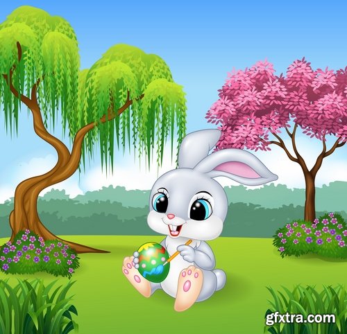 Collection of easter bunny gift card holiday vector image 25 EPS