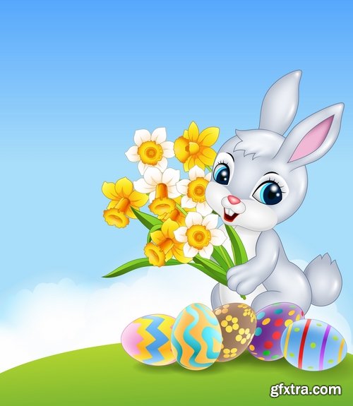 Collection of easter bunny gift card holiday vector image 25 EPS