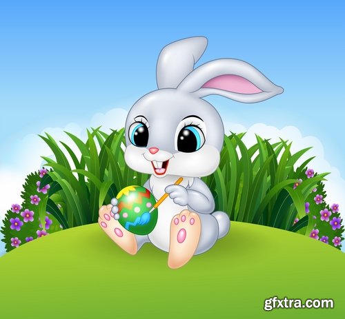 Collection of easter bunny gift card holiday vector image 25 EPS