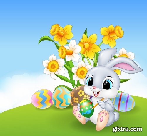 Collection of easter bunny gift card holiday vector image 25 EPS