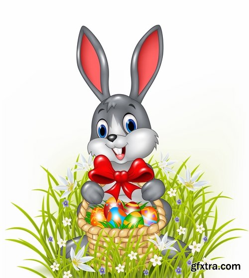 Collection of easter bunny gift card holiday vector image 25 EPS