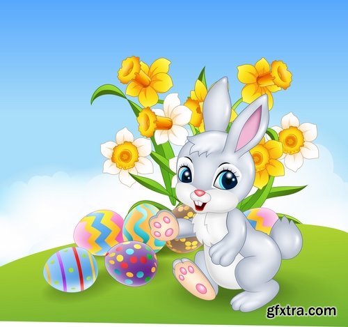 Collection of easter bunny gift card holiday vector image 25 EPS