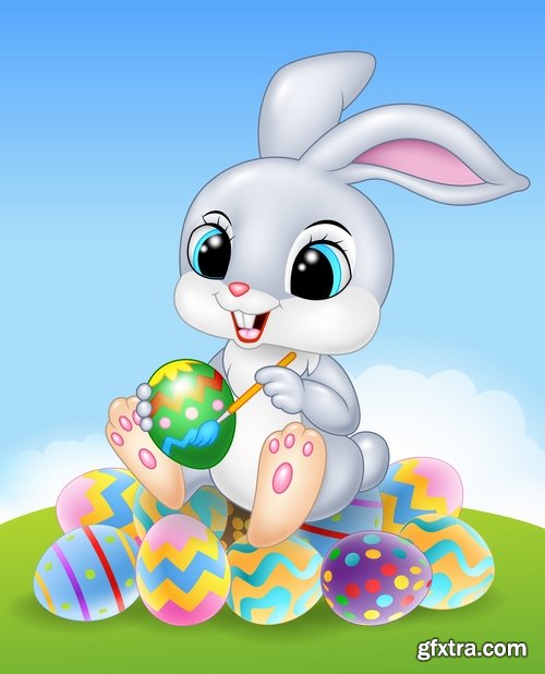 Collection of easter bunny gift card holiday vector image 25 EPS