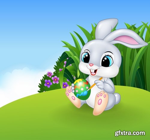 Collection of easter bunny gift card holiday vector image 25 EPS