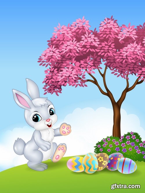 Collection of easter bunny gift card holiday vector image 25 EPS