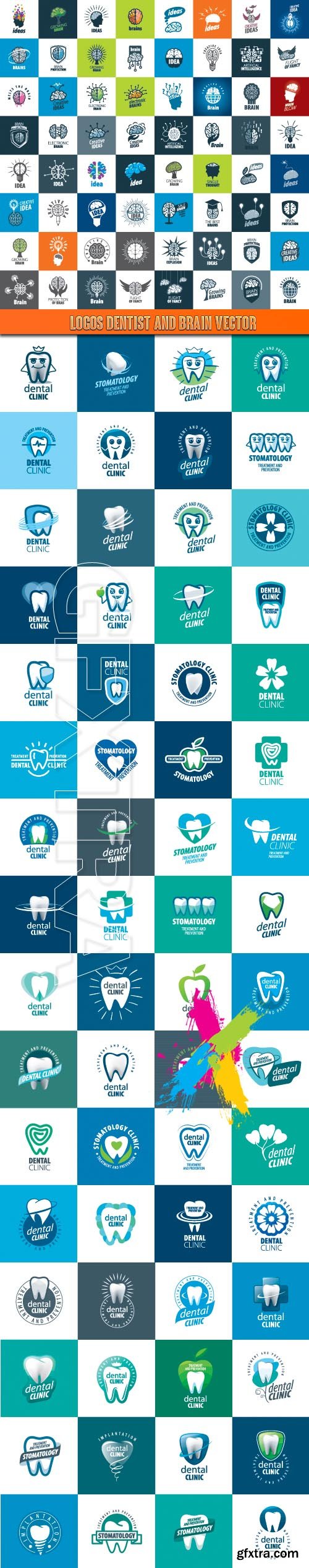 Logos dentist and brain vector