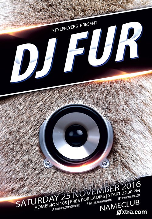 Dj Fur Party Flyer PSD Template + Facebook Cover