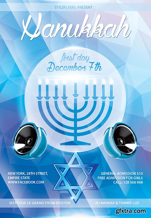 Hanukkah Flyer PSD Template + Facebook Cover