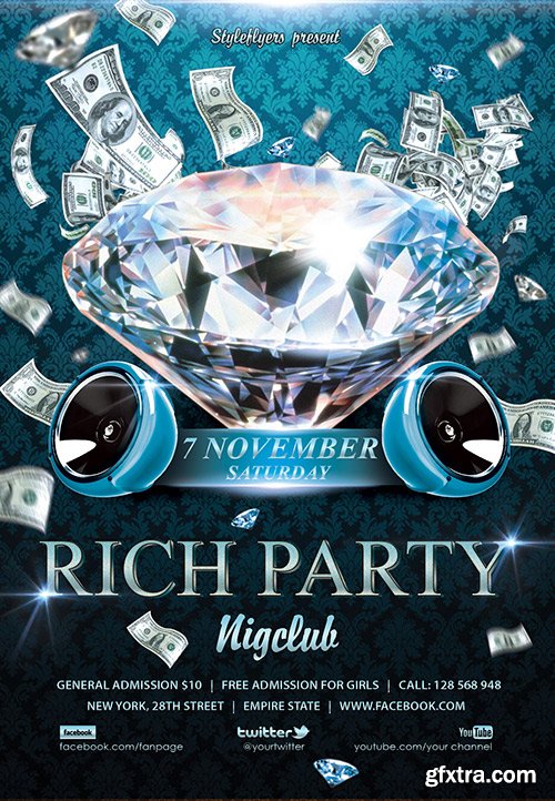 Rich Party Flyer PSD Template + Facebook Cover