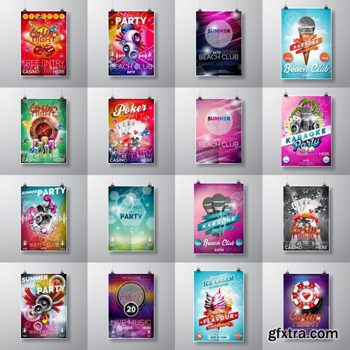 Collection flyer banner poster party holiday disco vector image 25 EPS