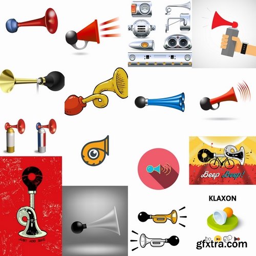 Collection of klaxon horn trumpet vector image 25 EPS