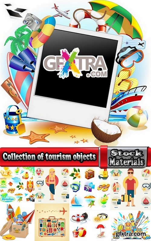 Collection of tourism objects things for travel 25 EPS