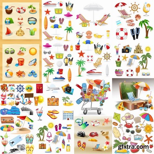 Collection of tourism objects things for travel 25 EPS