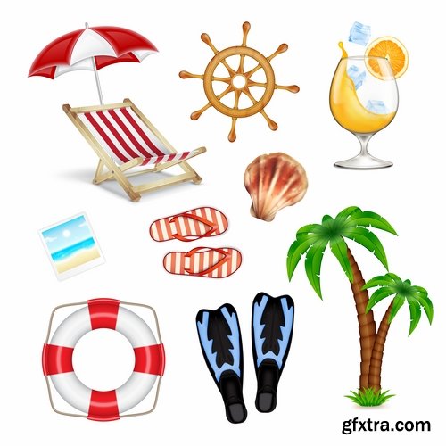 Collection of tourism objects things for travel 25 EPS