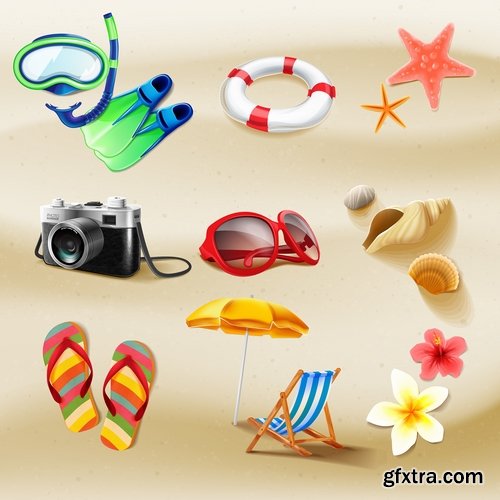 Collection of tourism objects things for travel 25 EPS