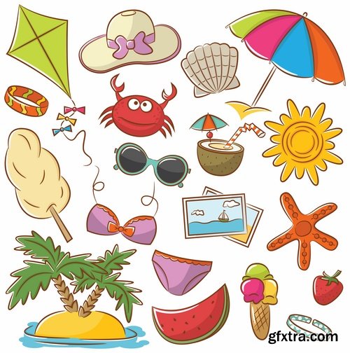 Collection of tourism objects things for travel 25 EPS