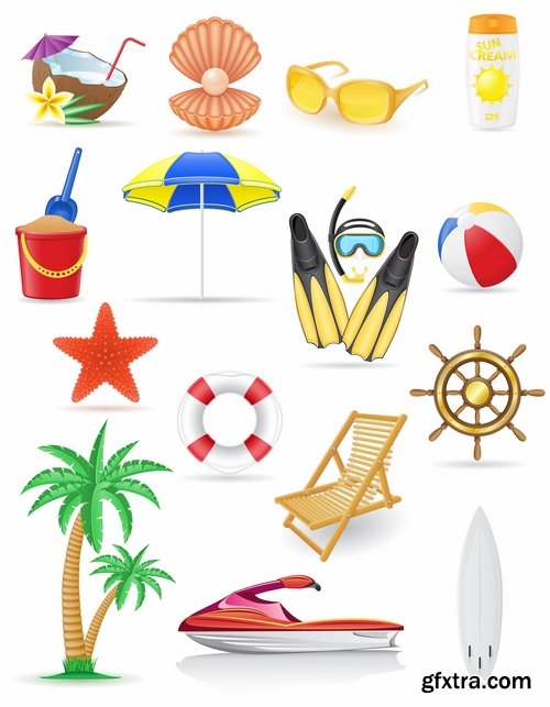 Collection of tourism objects things for travel 25 EPS