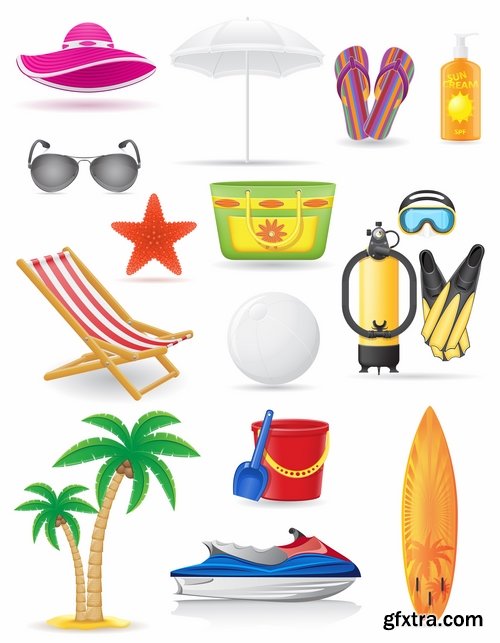 Collection of tourism objects things for travel 25 EPS