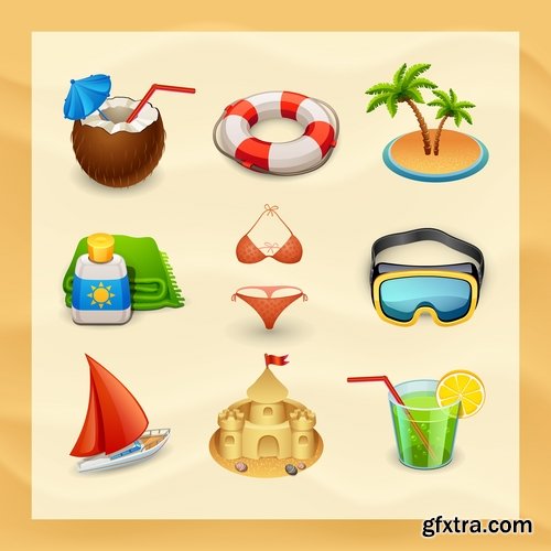 Collection of tourism objects things for travel 25 EPS