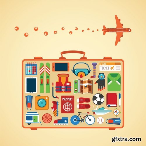 Collection of tourism objects things for travel 25 EPS