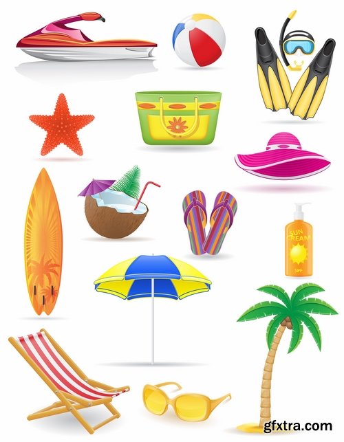 Collection of tourism objects things for travel 25 EPS