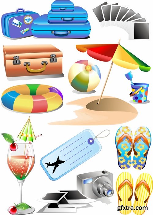 Collection of tourism objects things for travel 25 EPS