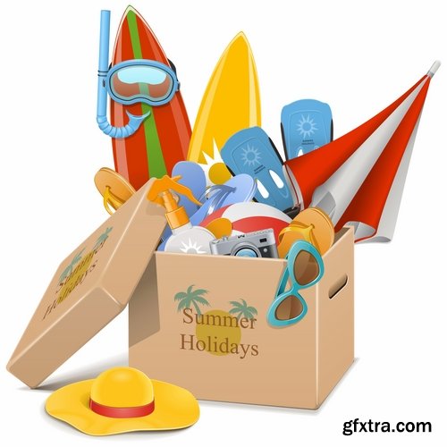 Collection of tourism objects things for travel 25 EPS