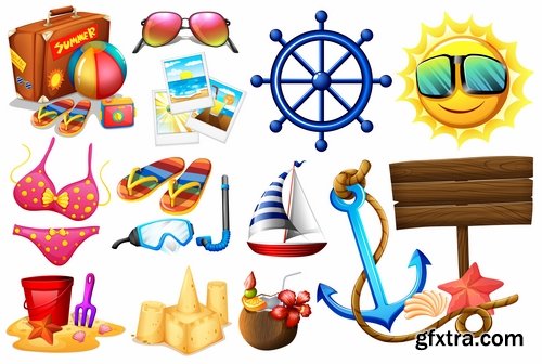 Collection of tourism objects things for travel 25 EPS