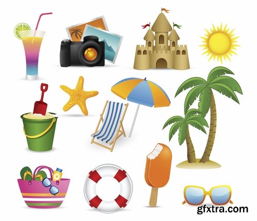 Collection of tourism objects things for travel 25 EPS