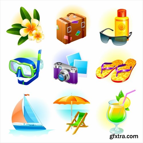 Collection of tourism objects things for travel 25 EPS