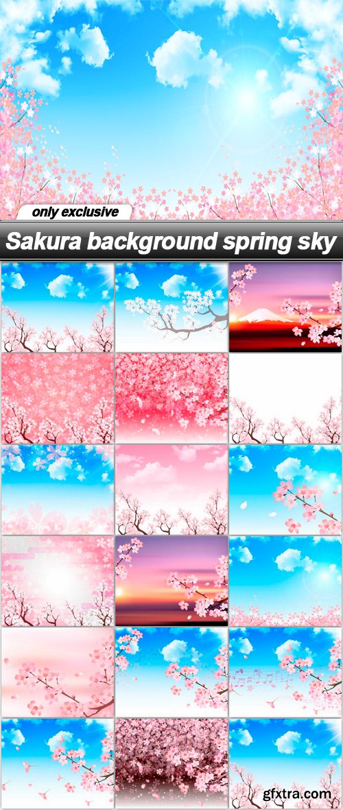 Sakura background spring sky - 17 EPS